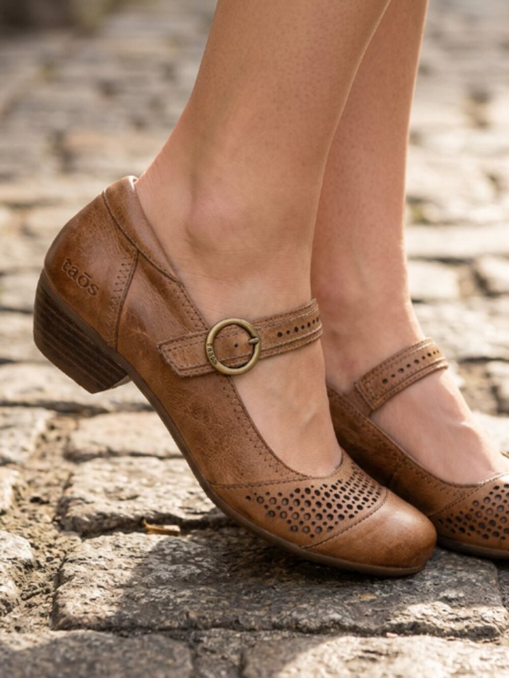 Taos Esteem Leather Light Brown Mary Jane Heels